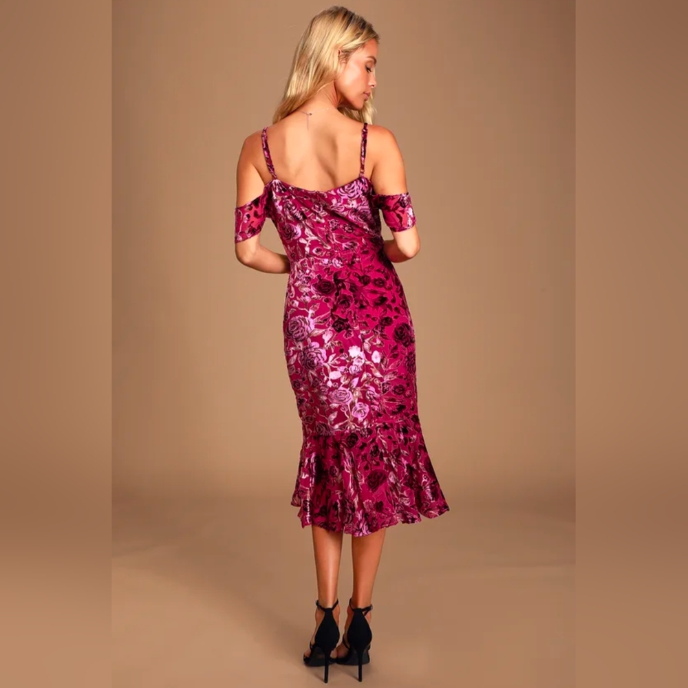 Lulu's Fuchsia Floral Off-Shoulder Midi Dress - Picture 3 of 9